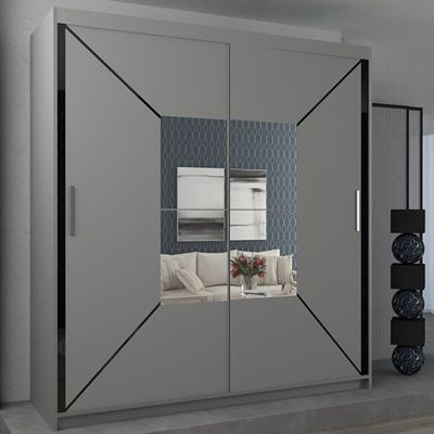 Sliding Wardrobe - BARTHOLOMEW 2 Door Mirrored Wardrobe 150cm - Grey