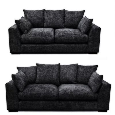 Brittany Chenille Fabric 3 Seater and 2 Seater Sofa Set - Black