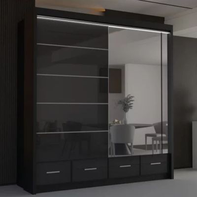 Sliding Wardrobe - CHESHAM 2 Door Mirrored Wardrobe Black 208cm