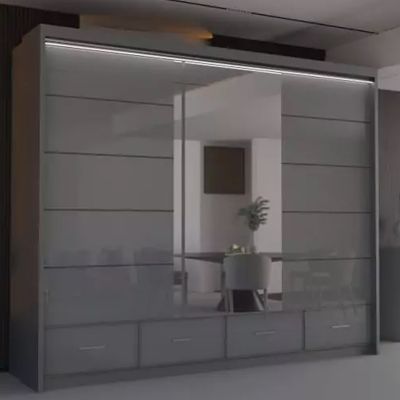Sliding Wardrobe - CHESHAM 3 Door Mirrored Wardrobe Grey 255cm