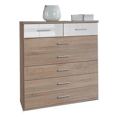 LENORA Oak Finish Chest of Drawers - Medium-sized, 7 Drawers
