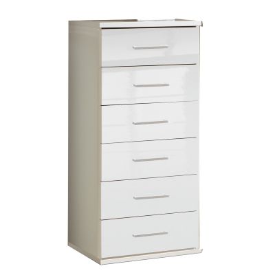 CALLISTO White Chest of Drawers - Tallboy, Medium-sized, 6 Drawers