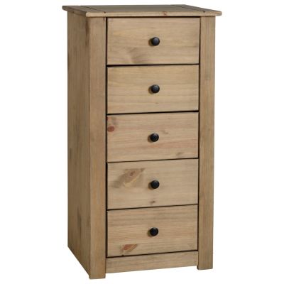 PRESTON Natural Finish Chest of Drawers - Tallboy, Small-sized, 5 Drawers