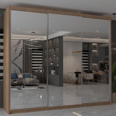 Sliding Wardrobe - CHICAGO II 3 Door Mirrored Wardrobe Walnut 250cm