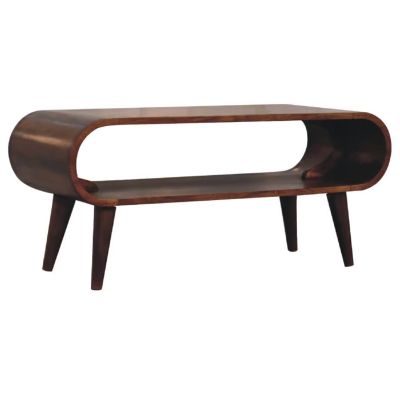 AMRI Nordic Legs Round Edge Coffee Table in Solid Wood - Chestnut Finish