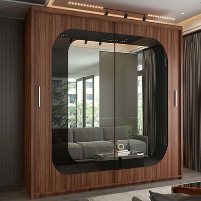 Sliding Wardrobe - COVINA 2 Door Mirrored Wardrobe Walnut - 150cm