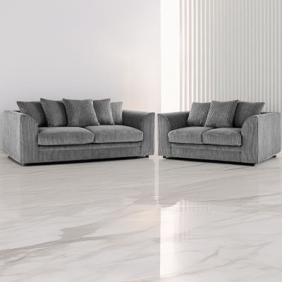 Desmond Jumbo Cord 3 Seater and 2 Seater Sofa Set - Grey