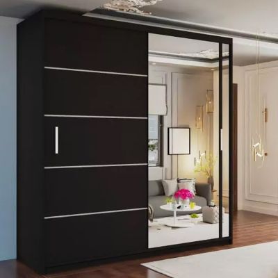Sliding Wardrobe - KEYNES 2 Door Mirrored Wardrobe Black - 120cm