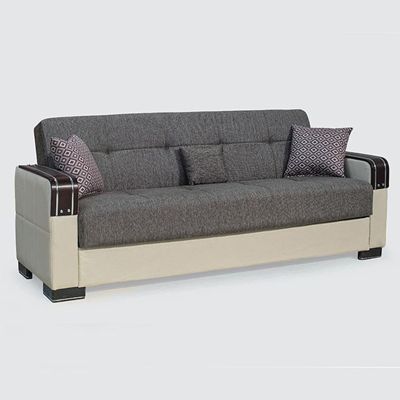 Kaven High Quality Fabric 3 Seater Sofabed with Foldable Backrests - Brown