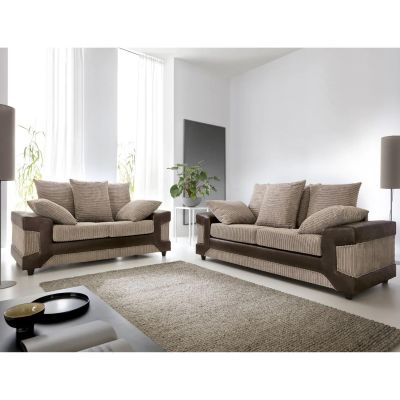 Dino Jumbo Cord Brown and Beige Sofa Set