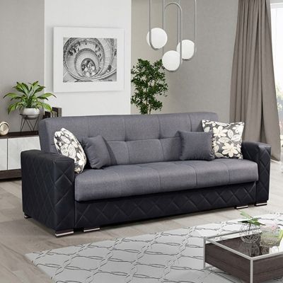 High Quality Fabric 3 Seater Sofa Bed Black and Grey Colour