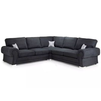 Verona Premium Fabric Full Back 2x2 Corner Sofa with Scroll Arm Design - Black