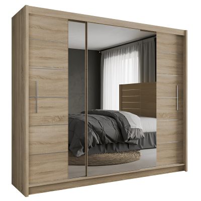 Sliding Wardrobe - LUZERN 3 Door Mirrored Wardrobe Oak Sonoma 250cm