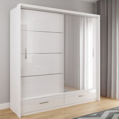 Sliding Wardrobe - WARRINGTON 2 Door Mirrored Wardrobe White 208cm