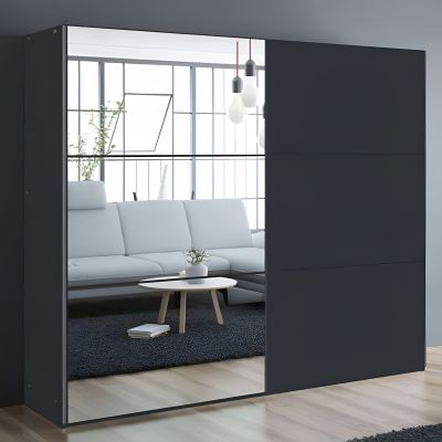Sliding Wardrobe - BORIS 2 Door Mirrored Wardrobe Black 250cm