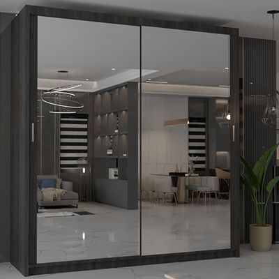 Sliding Wardrobe - CHICAGO II 2 Door Mirrored Wardrobe Wenge - 90cm