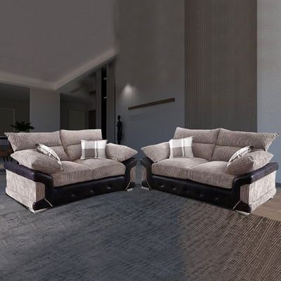 York Classic Design Fabric 2 Seater and 3 Seater Sofa Set - Brown with Beige