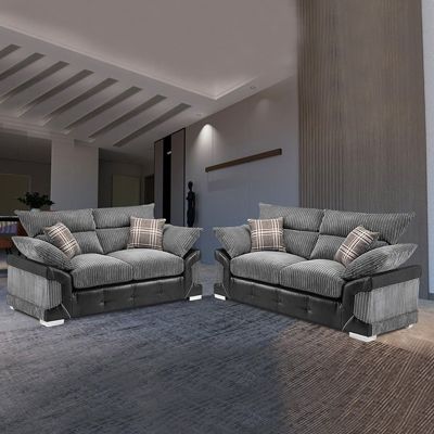 York Classic Design Fabric 2 Seater and 3 Seater Sofa Set - Black with Grey