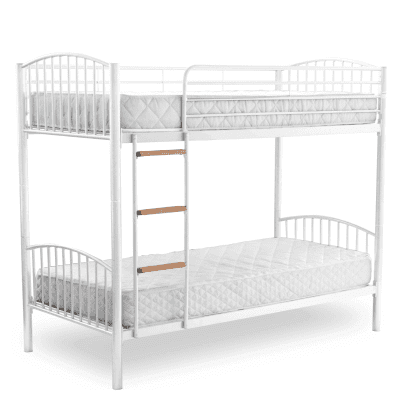 Burbank Space-Saving Splittable into 2 Metal Frames Bunk Bed in White Style and Flexibility