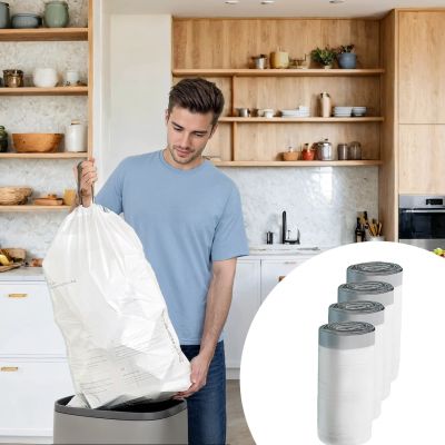 Trash Bags - FINTTO SONGMICS Pre-Separated Drawstring Bags for 30L Trash Can 4 Rolls - White