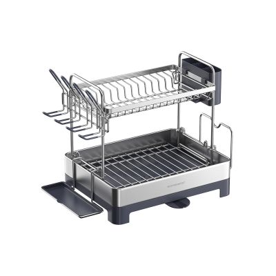 2-Tier Dish Rack for Kitchen Counter with Rotatable and Extendable Drain Spout