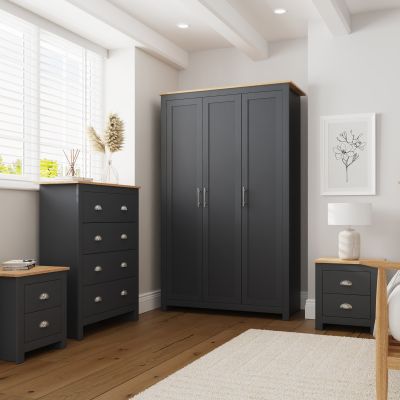 Wardrobe Set - LEVIS 3 Door Bedroom Set 4 Piece Slate Blue 111.8cm