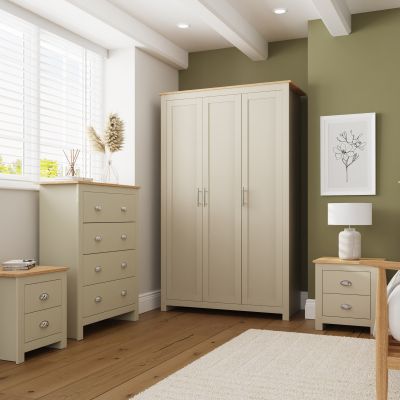 Wardrobe Set - LEVIS 3 Door Bedroom Set 4 Piece Cream 111.8cm