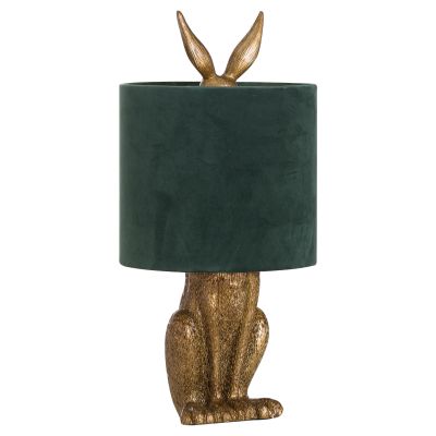 Hare Table Lamp With Green Velvet Shade - Antique Gold
