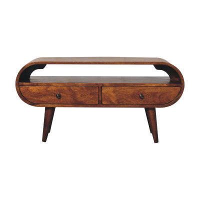 Petite Whisper Circular TV Stand with 4 Nordic Style Legs - Chestnut