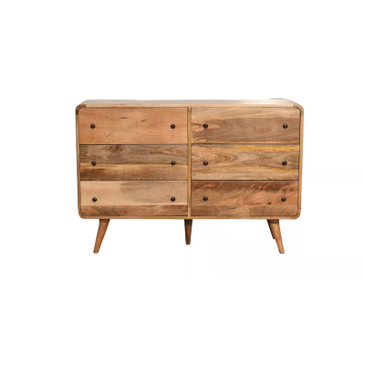 CROMER Oak Finish Chest of Drawers - Large-sized, 6 Drawers, Double