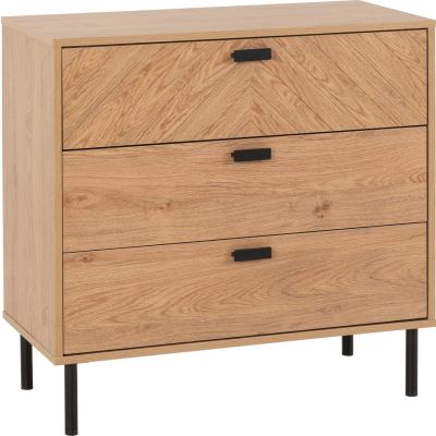 LETHBRIDGE Oak Finish Chest of Drawers - Medium-sized, 3 Drawers