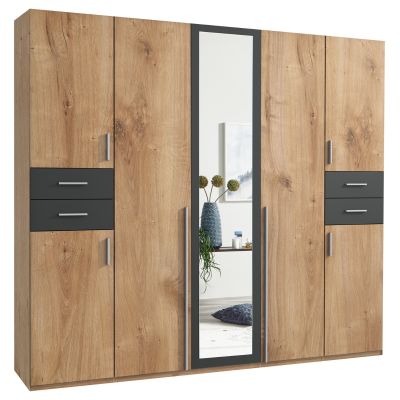 Wardrobe - FENTON 5 Door Wardrobe Finish Oak and Graphite 225cm