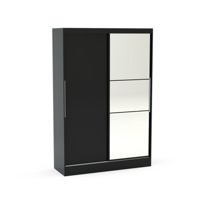 Sliding Wardrobe - LYTHAM 2 Door Mirrored Wardrobe Black 132cm
