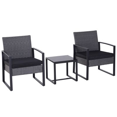 3PC Rattan Bistro Dining Set - Black or Grey-Grey
