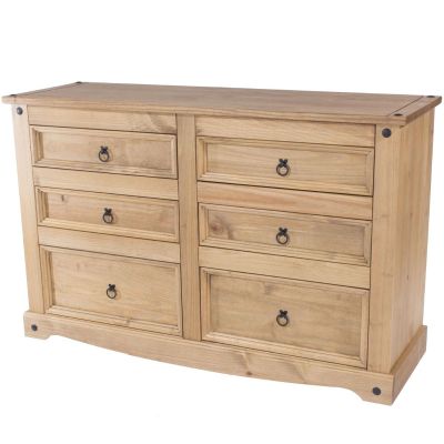 CECILIA Pine Finish Chest of Drawers - Large-sized, 6 Drawers, Double