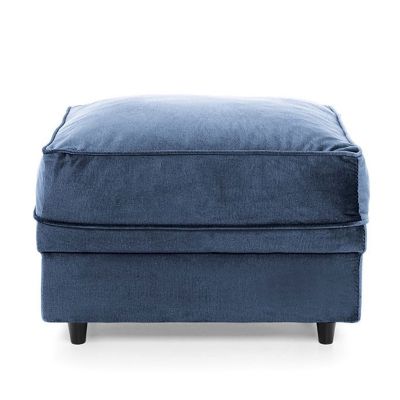 Berthan Velvet Footstool - Dark Blue