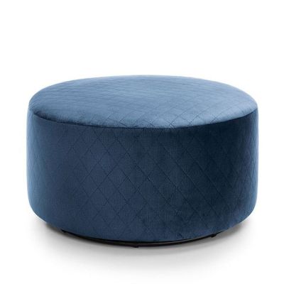 Bethan Qulited Velvet Swivel Large Footstool - Dark Blue