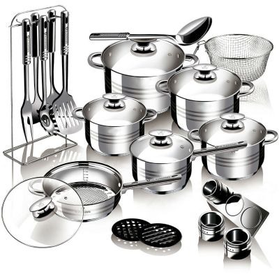 27 Pc Stainless Steel Non Stick Pots Pans Cookware Set - Silver