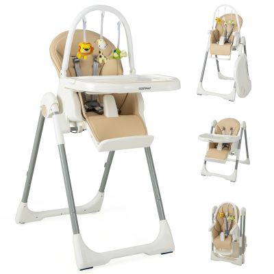 Foldable 4-in-1 Baby High Chair with Adjustable Heights and Reclining Angles - Yellow