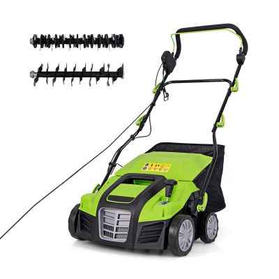 TYLOLY Adjustable Electric Dethatcher and Scarifier Folding Walk-Behind Weeder-Green