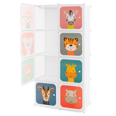 8 Cube Portable Kids Storage Cabinet with Hanging Section - White