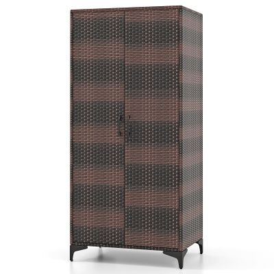 Wardrobe - RATNA 2 Door Rattan Wardrobe Brown 72cm