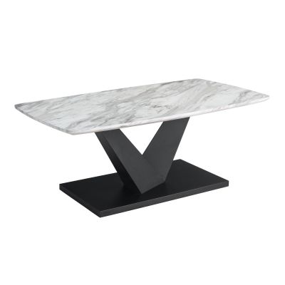 Modesto Oval Coffee Table Marble Effect Top, Black Metal Base - Contemporary Elegance