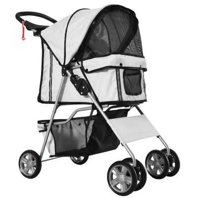 Dog Pram Pet Stroller Dog Pushchair Foldable Travel Carriage with Wheels Zipper Entry Cup Holder Storage Basket Grey