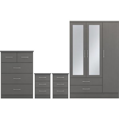 Wardrobe Set - NEWBIGGIN 3 Door Bedroom Set 3D Effect Grey 116cm