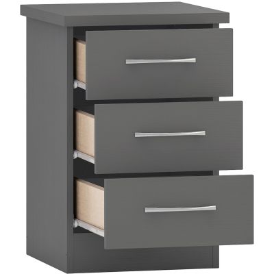 Nevada 3 Drawer Bedside - 3D Effect Grey