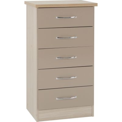 NEWBIGGIN VI Oak Finish Chest of Drawers - Tallboy, Small-sized, 5 Drawers