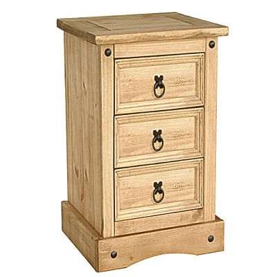 Bedside Table - WALTHAM 3 Drawer Nightstand Distressed Solid Waxed Light Pine 52cm