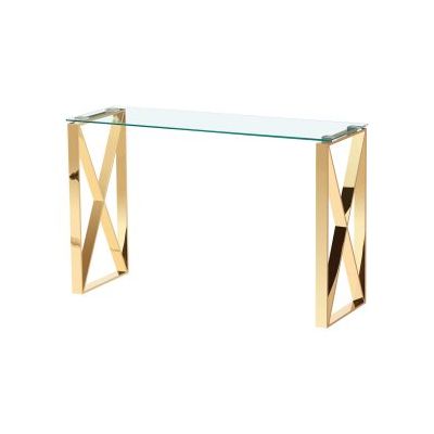 Modern Mishawaka Clear Glass Top Console Table with Stylish Metal Frame in Gold