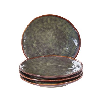 Set of 4 Side Plates THYME Stoneware Dark Green